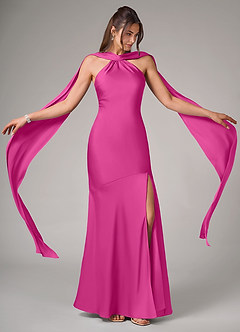 Azazie Kinsley Bridesmaid Dresses Fuchsia Mermaid Side Slit Stretch Satin Dress image2