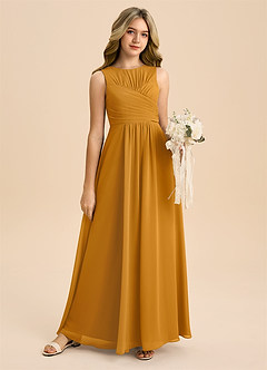 Azazie Skyla Junior Vestido Caramelo de Chiffon de Linha A com Plissado image6