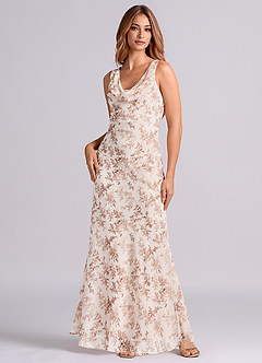 Azazie Rylina Vestidos de damas de honor Vestido de Floral Helecho Rosa de Gasa de Corte Sirena con Plisado image1