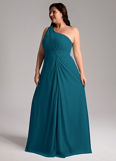 Azazie Brooke Brautjungfernkleider A-Linie One-Shoulder Chiffon Kleid Tintenblau image12