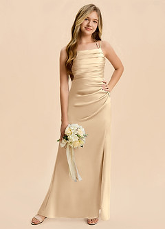 Azazie Nova Junior Champagne Sheath Pleated Stretch Satin Dress image5