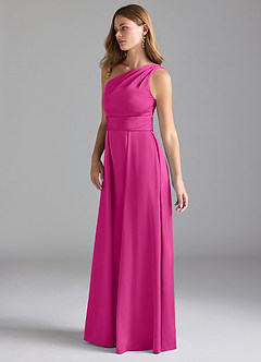Azazie Dallas Robes de demoiselle d'honneur Robe Trapèze en Satin extensible Ue épaule Fuchsia image5