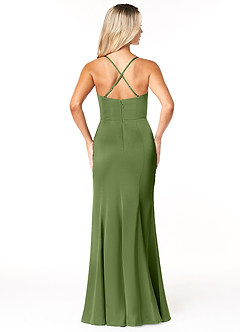 Azazie Marzia Vestidos de damas de honor Vestido de Enebro de Satén Elástico de Corte Recto con Cuello V Plisado image2
