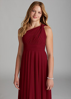 Azazie Charlize Junior A-Linie Gittergewebe Kleid Burgunderrot image6