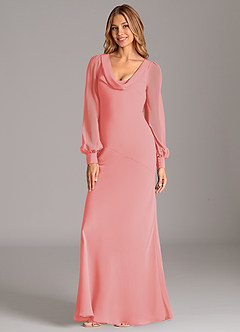 Azazie Jaxine Brautjungfernkleider Meerjungfrau-Linie Langarm Chiffon Kleid Koralle image7