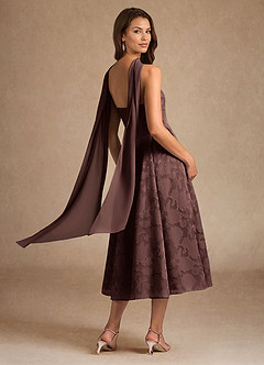 Azazie Lorain Mother of the Bride Dresses Espresso A-Line Pleated Floral Burnout Dress image6