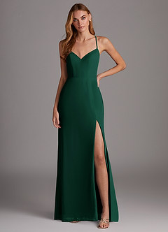 Azazie Manila Bridesmaid Dresses Emerald Sheath V-Neck Chiffon Dress image1