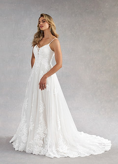 Azazie Avarie Vestidos de novia Vestido de Diamante Blanco de Tul de Corte en A con Lentejuela image1