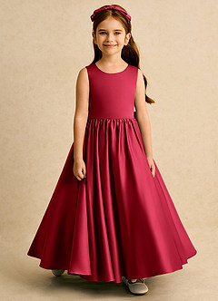 Azazie Nellia Flower Girl Dresses Scarlet A-Line Bow Matte Satin Dress image5