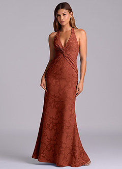 Azazie Valerie Jurken voor bruidsmeisjes Jurk van Bloemen Burn-out met Zeemeermin Geplooid Terracotta image3