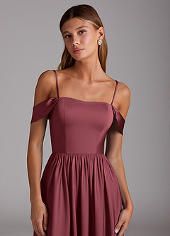 Azazie Calianna Bridesmaid Dresses Merlot A-Line Off the Shoulder Stretch Satin Convertible Dress image2