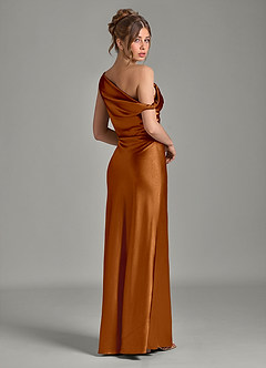 Azazie Emerson Bridesmaid Dresses Copper Mermaid Off the Shoulder Metallic Satin Dress image6