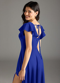 Azazie Bondi Bridesmaid Dresses Royal Blue A-Line Ruched Stretch Crepe Dress image7