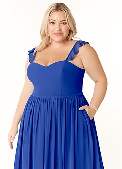 Azazie Metz Abiti da Damigella Abito A-Line in Chiffon Increspato con Scollo a Cuore Blu Reale image11