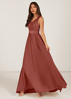 Azazie Gertrude Abiti da Damigella Abito A-Line in Chiffon Pizzo Auburn image6