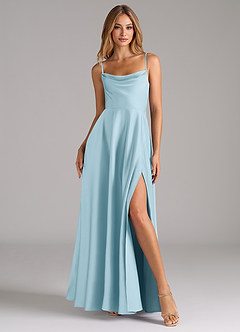 Azazie Elle Bridesmaid Dresses Sky Blue A-Line Pleated Stretch Satin Dress image4