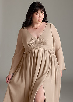 Azazie Teton Vestidos de dama de honra para maternidade Vestido Linha A Manga comprida Comprimento do chão Chiffon image12