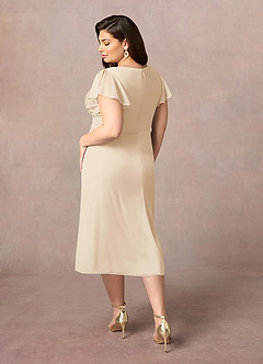 Azazie Vera Mother of the Bride Dresses Champagne A-Line V-Neck Pleated Mesh Dress image8
