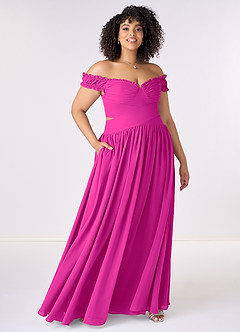 Barbie ♥ Azazie Bridesmaid Dresses Fuchsia A-Line Off the Shoulder Chiffon Convertible Dress image7