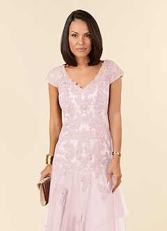 Azazie Romy Mother of the Bride Dresses Blushing Pink Mermaid V-Neck Sequins Tulle Dress image5