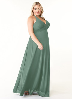 Azazie Tessie Brautjungfernkleider A-Linie V-Hals Gefaltet Chiffon Kleid Eukalyptus image8