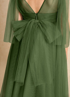 Azazie Dori Robe Demoiselle D'honneur Fillette Robe Trapèze en Tulle Rayé Olive image7