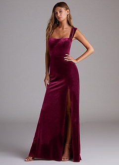 Azazie Junia Bridesmaid Dresses Cabernet Sheath Off the Shoulder Velvet Convertible Dress image4