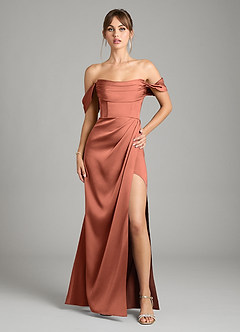Azazie Johana Vestidos de damas de honor Vestido de Arcilla de Satén Elástico de Corte Sirena Convertible con Vestidos sin tirantes image1