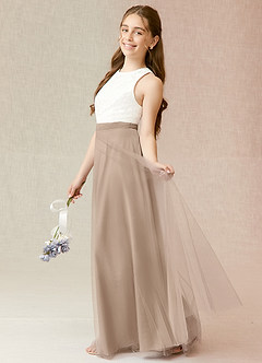 Azazie Albertine Junior Taupe A-Line Lace Chiffon Dress image3