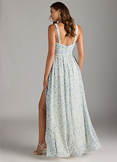 Azazie Chanel Bridesmaid Dresses Blue And White Ditsy Floral A-Line Pleated Chiffon Dress image2