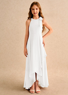 Azazie Boop Junior Formal Flower Girl Dresses Ivory A-Line Bow Chiffon Dress image3