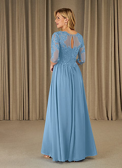 Azazie Mirielle Kleider für die Brautmutter A-Linie Schaufel Spitze Chiffon Kleid Stahlblau image4