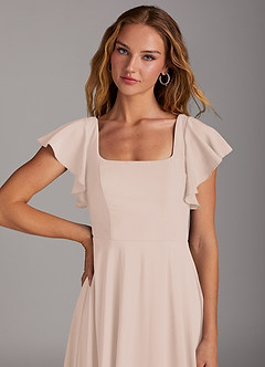 Azazie Bondi Robes de demoiselle d'honneur Robe Trapèze en Mousseline extensible Fente Latérale Rose Pâle image6