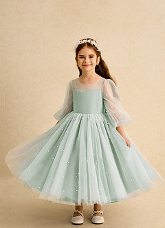 Azazie Trudy Blumenmädchenkleider Ballkleid Herzausschnitt Tüll Kleid Agave image5