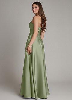 Azazie Meleena Bridesmaid Dresses Pistachio A-Line Strapless Stretch Satin Dress image3