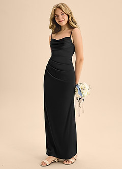 Azazie Mai Junior Black Sheath Sweetheart Neckline Stretch Satin Dress image1