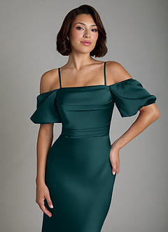 Azazie Lea Bridesmaid Dresses Pine Mermaid Off the Shoulder Stretch Satin Convertible Dress image3