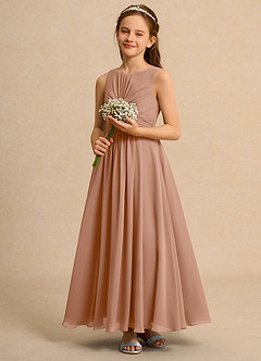 Azazie Ducky Junior Formal Sukienki dla dziewczynek sypiących kwiaty Linia A Pofałdowany Szyfon Długość kostki Sukienka image6