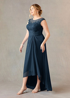 Azazie Endora Final Sale Dark Navy A-Line Scoop Lace Chiffon Dress image8