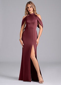 Azazie Bonny Bridesmaid Dresses Merlot Mermaid Off the Shoulder Stretch Satin Dress image3