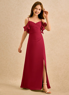 Azazie Pippy Girls Formal Robe Demoiselle D'honneur Fillette Robe Trapèze en Mousseline de soie Encolure en Forme de Cœur Écarlate image5