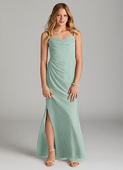 Azazie Mai Junior Agave Sheath Pleated Chiffon Dress image1