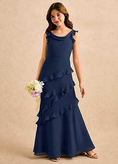 Azazie Aria Girls Formal Flower Girl Dresses Dark Navy Mermaid Ruched Chiffon Dress image3