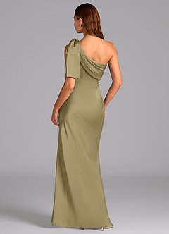 Azazie Yuanna Jurken voor bruidsmeisjes Jurk van Stretch Satijn met Zeemeermin One-Shoulder Mosgroen image2