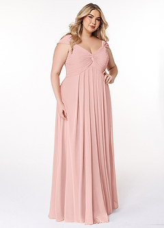 Azazie Kaitlynn Vestidos de madrinha de casamento Vestido Pó Rosa de Chiffon de Império com Ruched image12