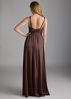 Azazie Chanel Final Sale Amethyst A-Line Pleated Stretch Satin Dress image2