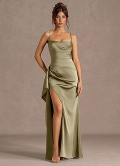 moss green prom dress Thora Ruched Slit Maxi elegant green prom dress