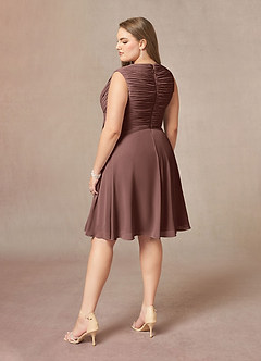 Azazie Theron Abiti per la Madre della Sposa Abito A-Line in Chiffon con Scollo a V a Pieghe Espresso image9