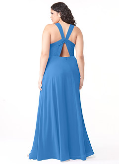 Azazie Jane Final Sale Blue Jay A-Line V-Neck Pleated Chiffon Dress image7