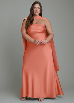 Azazie Saylor Vestidos de damas de honor Vestido Rosa Salmón de Satén Elástico de Corte Sirena con Palabra de honor image15